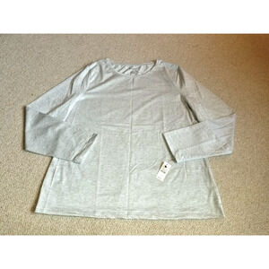NWT Womens Top-TALBOTS-grey/silver metallic stretch knit round neck ls-XL